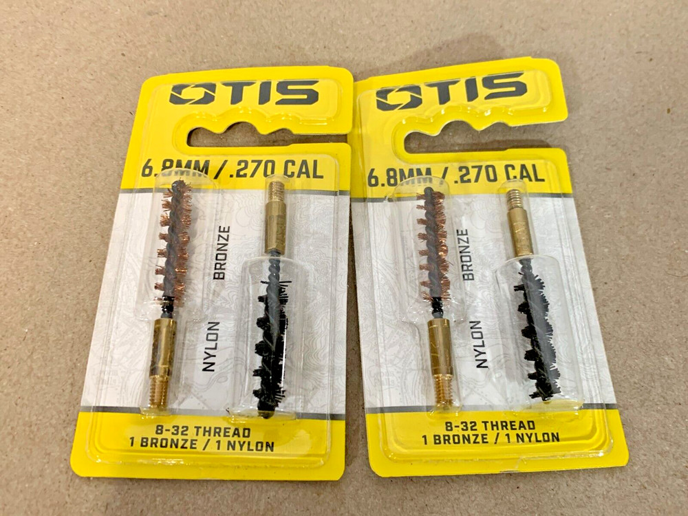OTIS 6mm/.243 CAL Nylon & Bronze Bore Brushes Lot of 2 Packs 4 Total Brushes