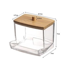 Clear Cotton Swab Storage Box with Bamboo Lid Makeup Swabs Toothpick Organizer