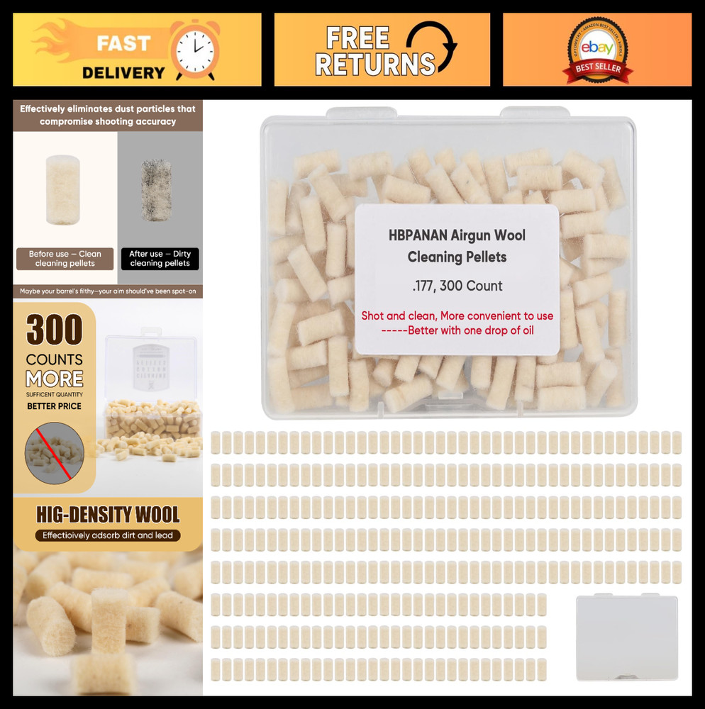 300 Count Cleaning Cotton Wool Felt Pellets for .22 .177 .25 Caliber – Storage B
