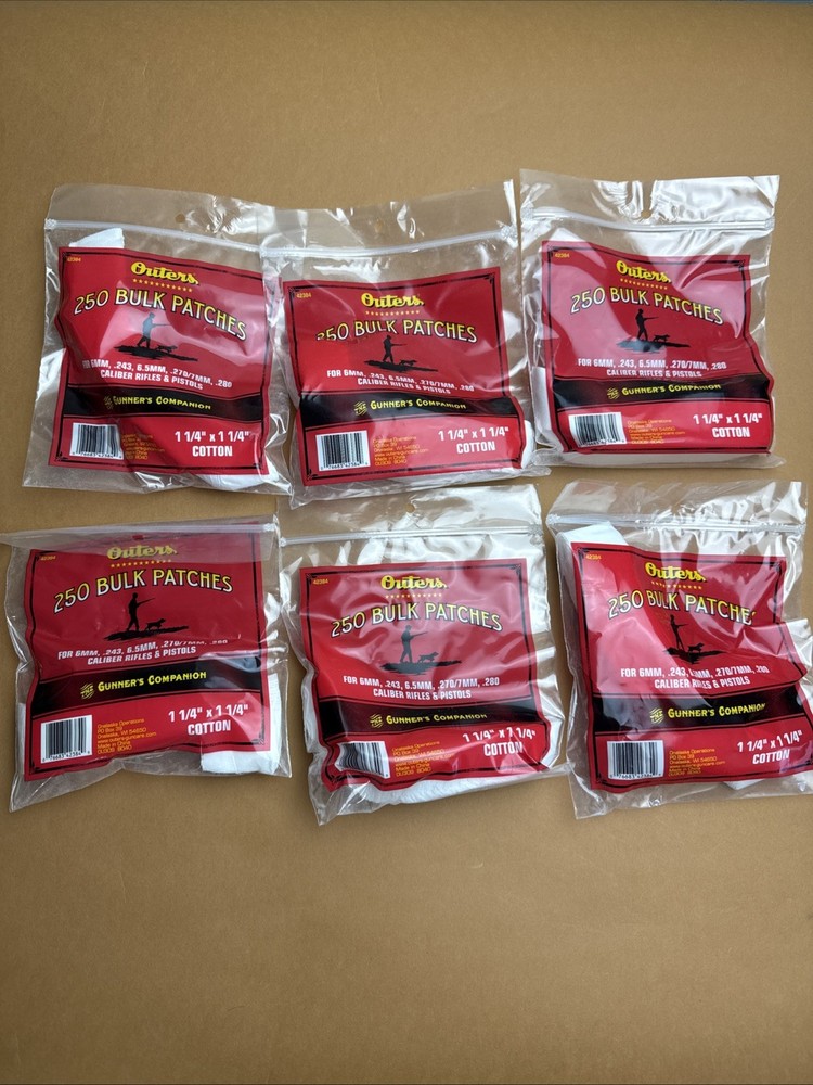 Outers Bulk Cotton Patches, 6pk, 1500 Total, 1.25″ x 1.25″, 6mm to .280, 42384