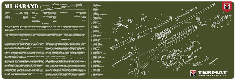 TekMat TEKR36M1GARAND-OD M1 Garand Cleaning Mat OD Green Rubber 12″x36″ M1 Garan