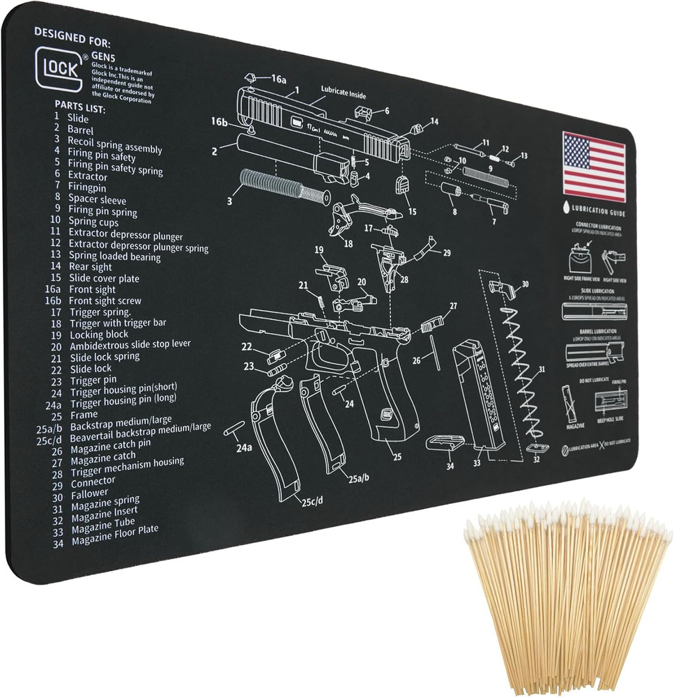 Gun Cleaning Mat for Glock – 24″ X12″ Gun Mat Black (With 6″ Swabs)