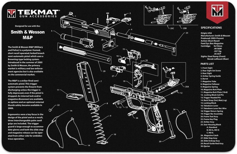 TekMat Smith & Wesson M&P 17″x11″ Gun Cleaning Mat Black – TEK-R17-SW-MP