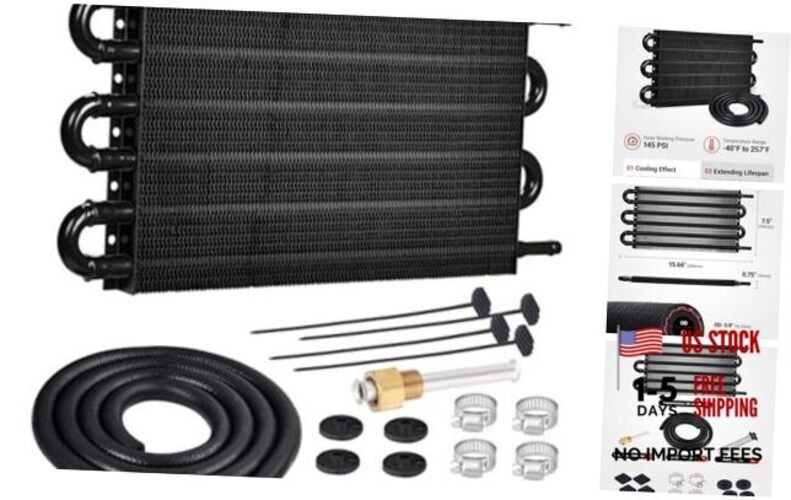 5/16″ Transmission Oil Cooler Tube and Fin Cooler Kit Universal 6 Pass Black