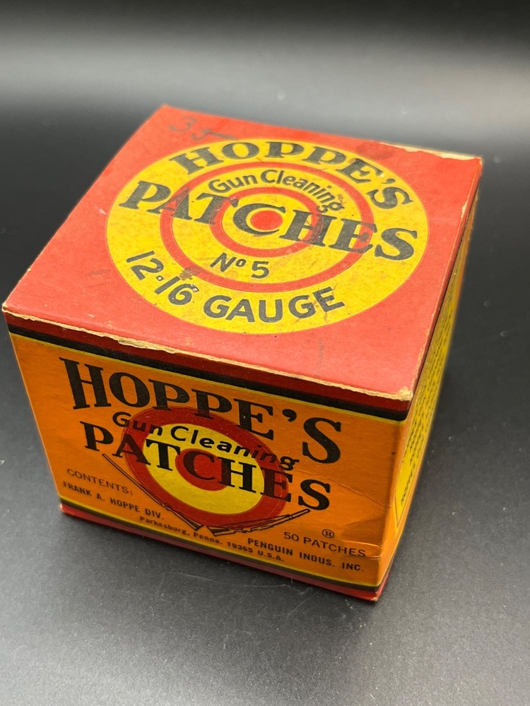 Vintage Hoppes Cleaning Patches With Original Box, 12-16 Gauge