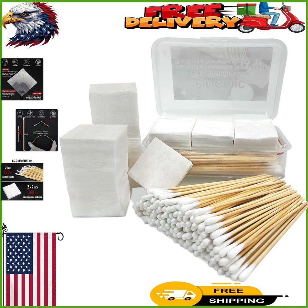 Comprehensive Gun Care Kit: 300 Cleaning Patches & 200 Long Cotton Swabs