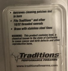 Traditions A1256 Performance Firearm.45/.50/.54 Caliber Patch Puller/Worm Brass