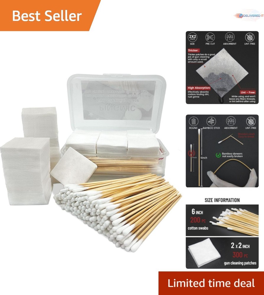 Complete Gun Care Kit: 300 Lint-Free Cleaning Patches & Swabs for All Calibers