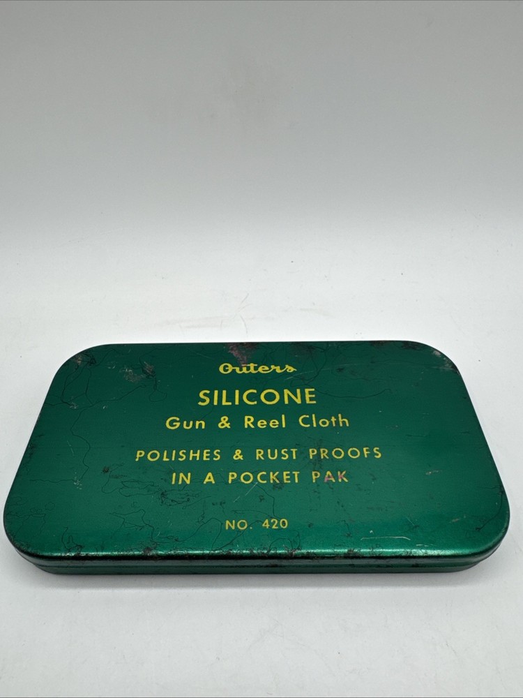 Vtg Outers Silicone Gun & Reel Polishing Cloth Pocket Pak No420 Tin NOS Unopened