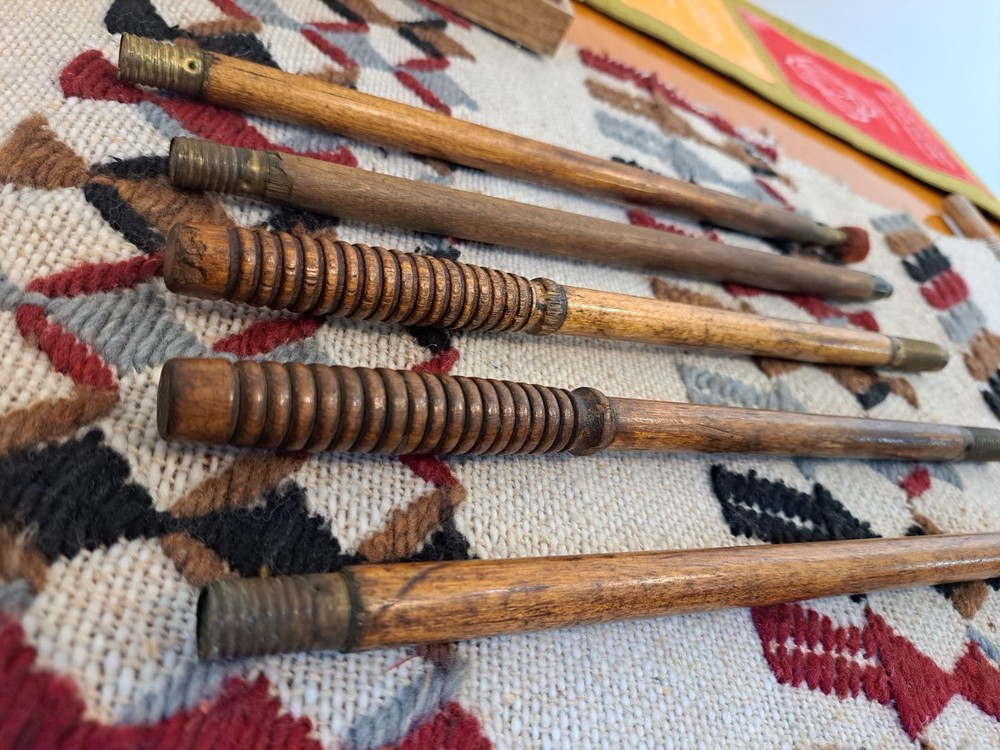 Two Antique 19th Cent Oak Wood and Threaded Brass End Rifle Barrel Cleaning Rods