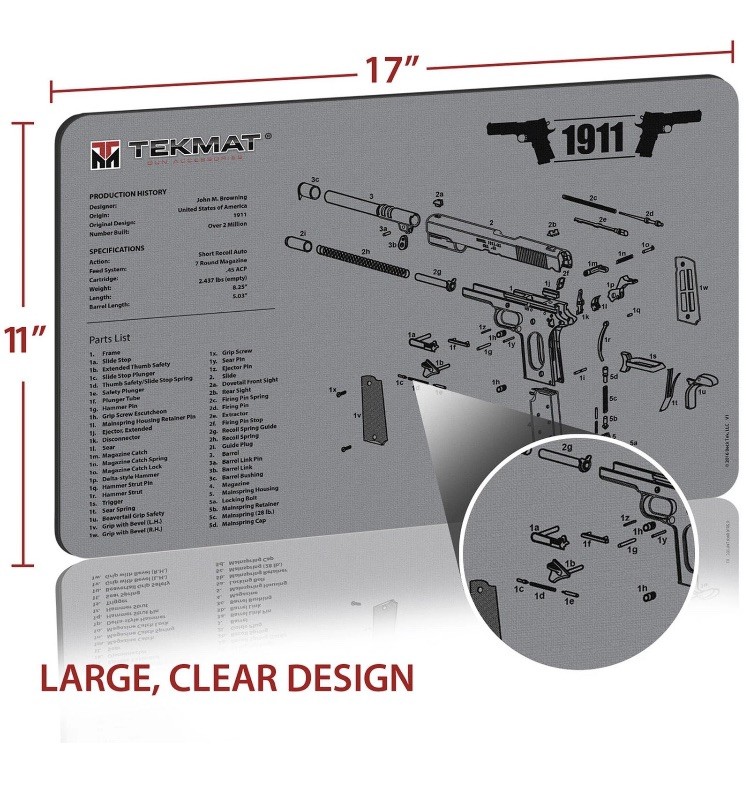TekMat Original Gun Cleaning Mat – 17″ X 11″ – 1911 Gray