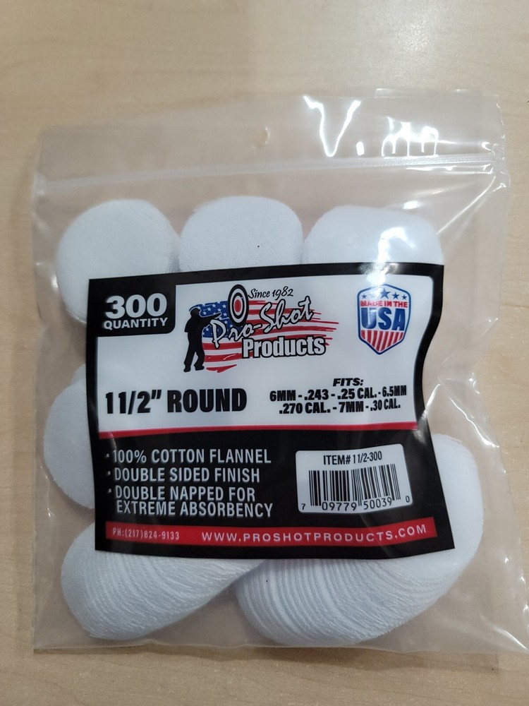 Pro-Shot Cleaning Patches, 1½” Cotton, 300 Per Pack 6mm-30 cal. Mpn 1½-300 NEW!