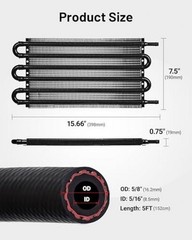 5/16″ Transmission Oil Cooler Tube and Fin Cooler Kit Universal 6 Pass Black