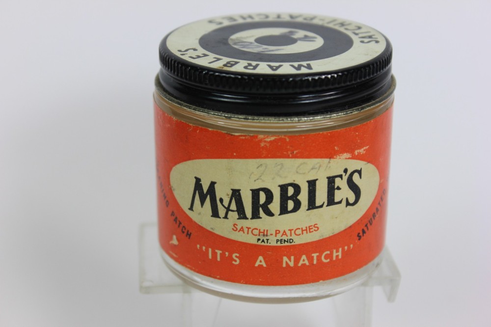 Marble’s Satchi Patches Small Jar Paper Label Marble Arms Corp Gladstone Mi.