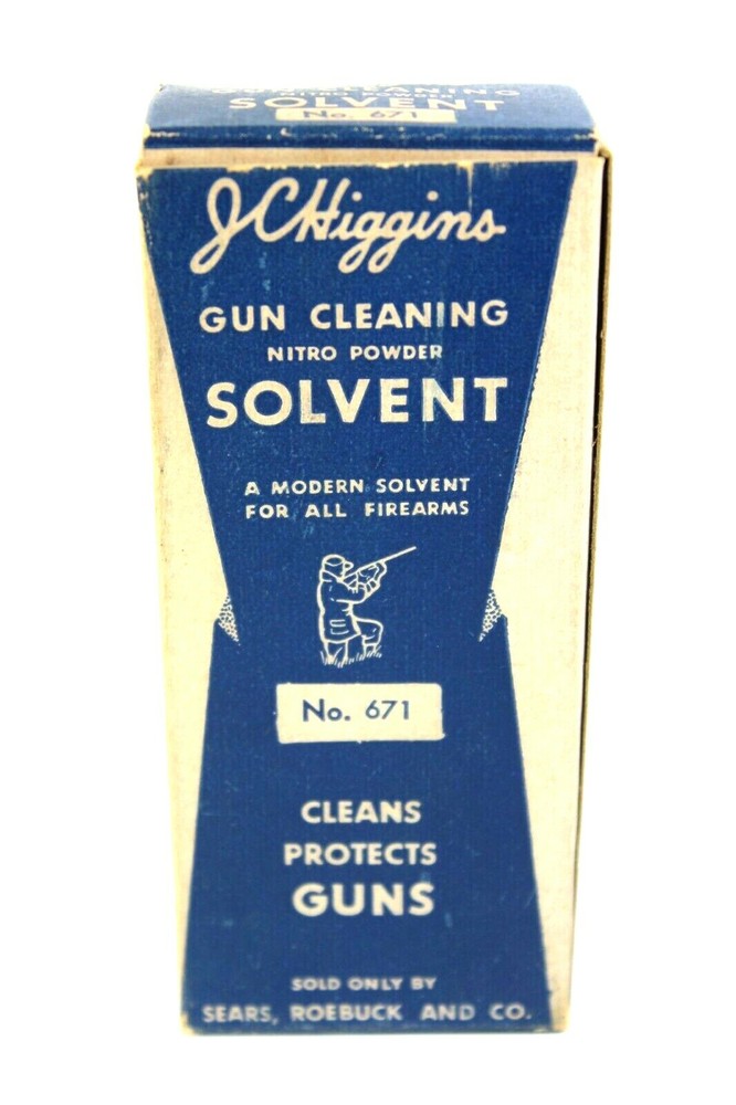 VINTAGE J.C. HIGGINS SEARS ROEBUCK GUN CLEANING SOLVENT ( NEW – SEALED BOTTLE )