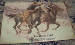 Antique/ Vtg. Smith & Wesson “The Horse Thief” Cork Backed Matt. AUTHENTIC