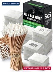 900pc Gun Cleaning Supplies Case – 300pcs Patches & 600pcs Swabs – 6-inch Lint F