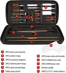 Flissa 33 PCS Gun Cleaning Kit with Solid Brass Rods, Brushes, Mops, Jags, Case