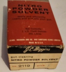 Vintage J.C. HIGGINS NITRO POWDER SOLVENT No. 2119 2 fl oz Full With Box