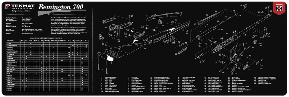TekMat TEKR36REM700 Remington 700 Cleaning Mat Black/White Rubber 12″x36″ Reming