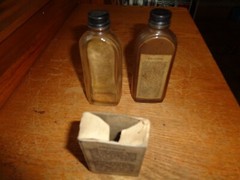 2 Vintage JC Higgins Sears Roebuck Solvent Bottle Guns & Reels &Empty Patch Box