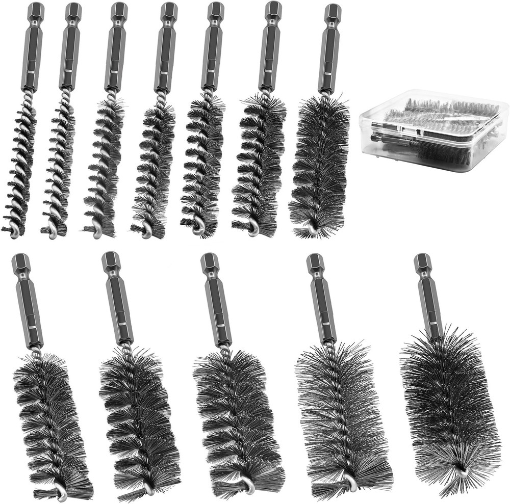ASNOMY 12Pcs Wire Bore Brush for Drill,5/16″-1-3/16″ Stainless Steel Wire Bru…