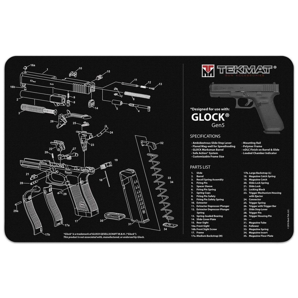 TekMat Glock Gen5 17″x11″ Gun Cleaning Mat Black – TEK-R17-GLOCK-G5