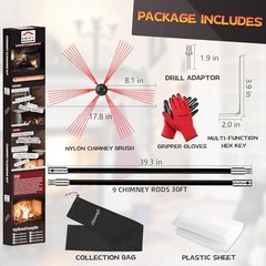 Chimney Sweep Kit, Chimney Cleaning Kit with 9 Flexible Chimney 30 Feet Black