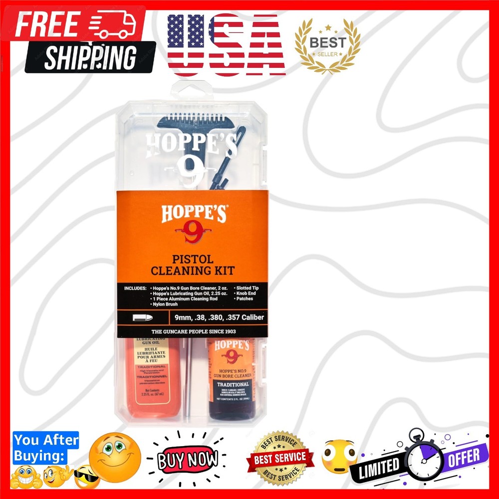 No. 9 Cleaning Kit with Aluminum Rod, .38/.357 Caliber, 9mm Pistol,orange