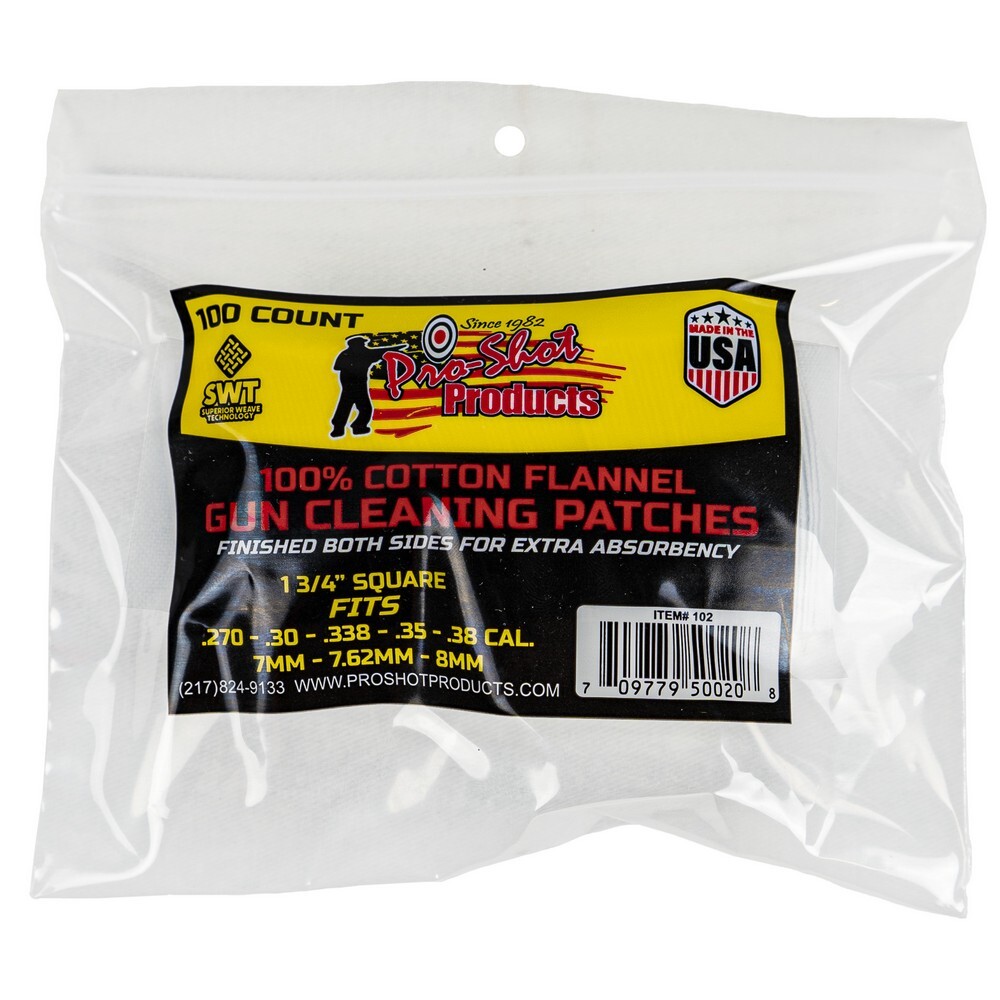 Pro-Shot Cotton Flannel Cleaning Patches For .270 – .38 Caliber 100 Count – 102