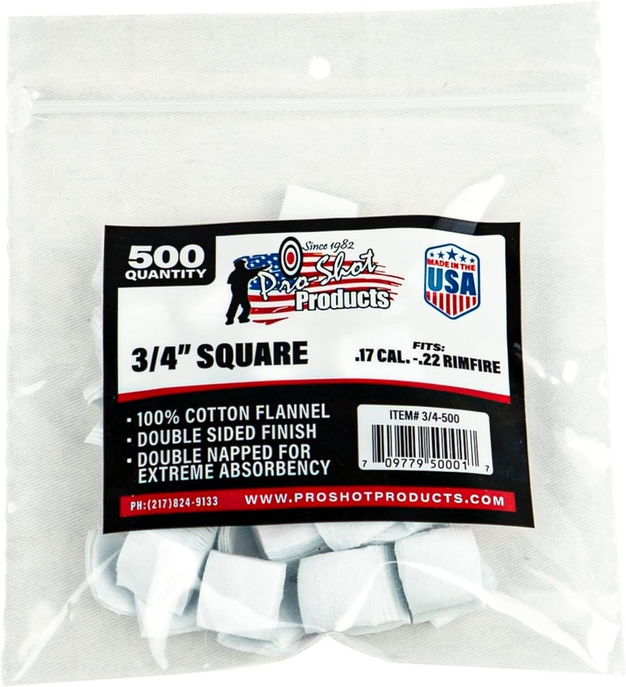 Pro Shot .17-22 Caliber 3/4-Inch SQ. 500 Count Patches Rimfire, White