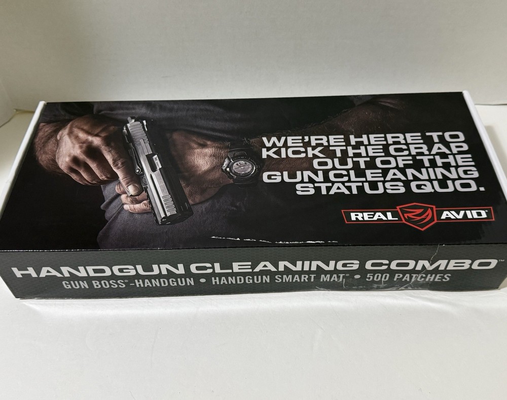 REAL AVID HANDGUN CLEANING COMBO: GUN BOSS HANDGUN / SMART MAT /CLEANING PATCHES