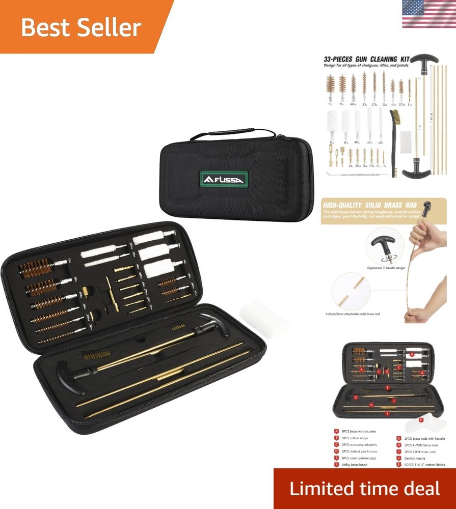 Gun Cleaning Kit with Brass Brushes & Flexible Rods – Easy to Use