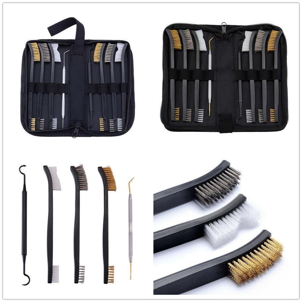 Gun Cleaning Nylon Brush & Pick Kit in Zippered Organizer Carry Case (8 Pieces)