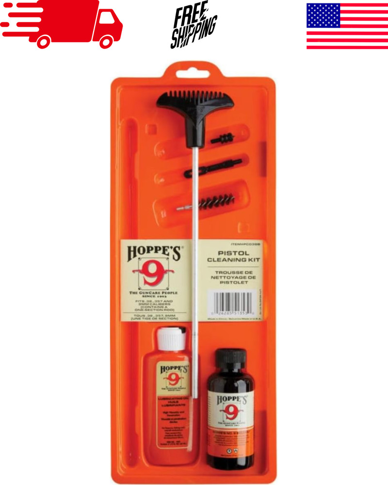 Hoppe’s No. 9 Gun Cleaning Kit with Aluminum Rod for .38/.357 Cal & 9mm Pistol