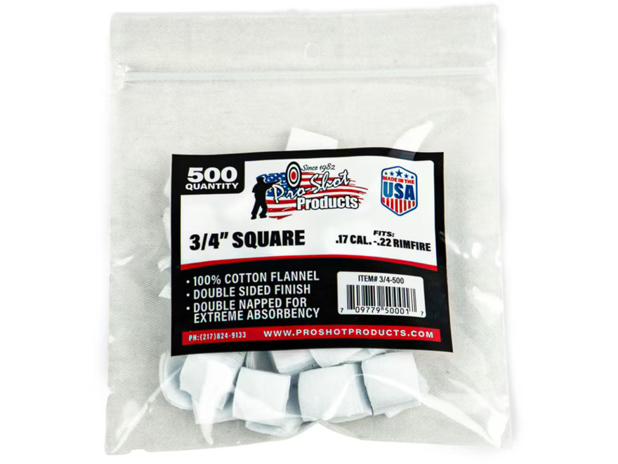 Pro-Shot Gun Cleaning Patches 17 to 22 Caliber Square Cotton 500PK
