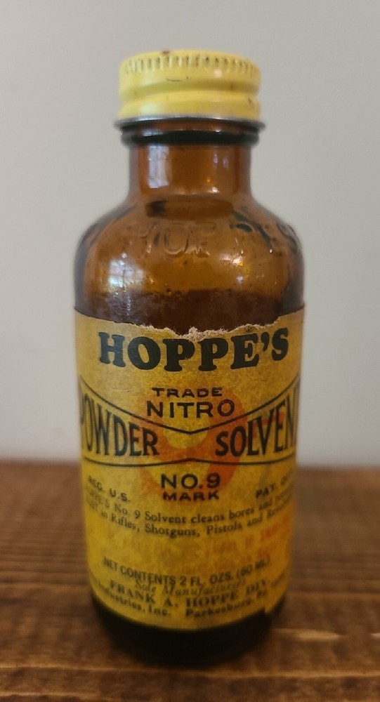 Vintage Hoppe’s Nitro Powder Solvent No.9 Bottle Amber Glass empty