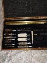 Universal Gun Cleaning Kit in Wooden Case – Mostly Complete, Used Condition