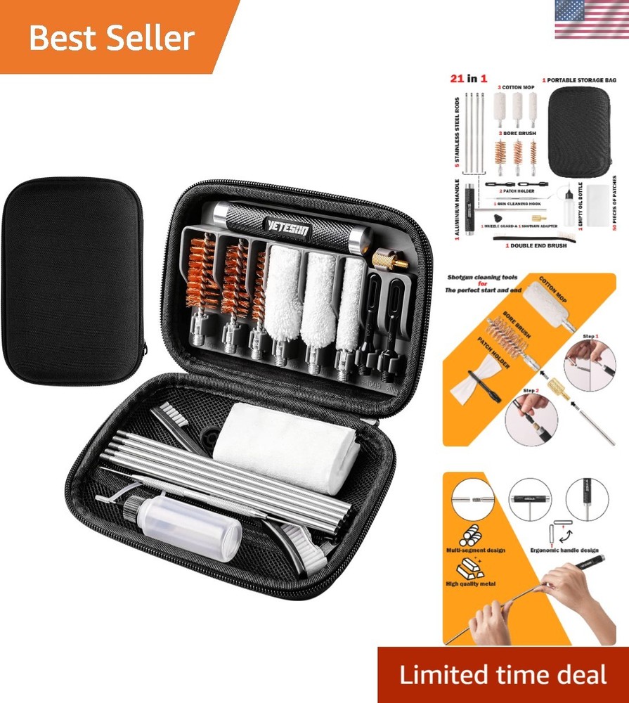 Shotgun Cleaning Kit for 12, 20, 410 Gauge – Compact Portable Case with Bronz…