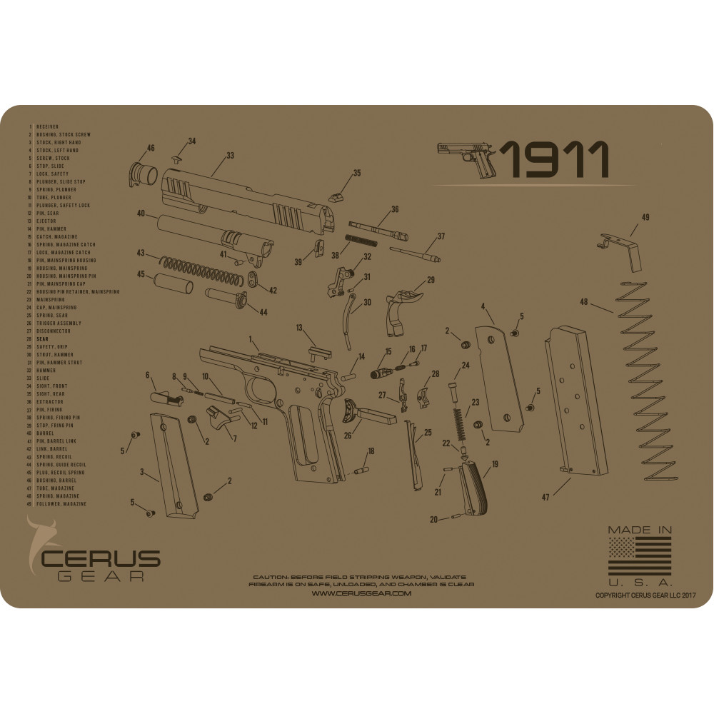 1911 Handgun Gun Cleaning Premium Mat Cerus Gear 12″x17″ FDE