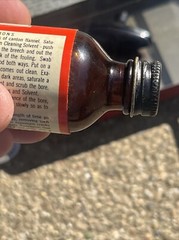 Vintage Metal Revelation 30 Caliber Rifle Cleaning Kit Solvent Bottle 1/2 Full