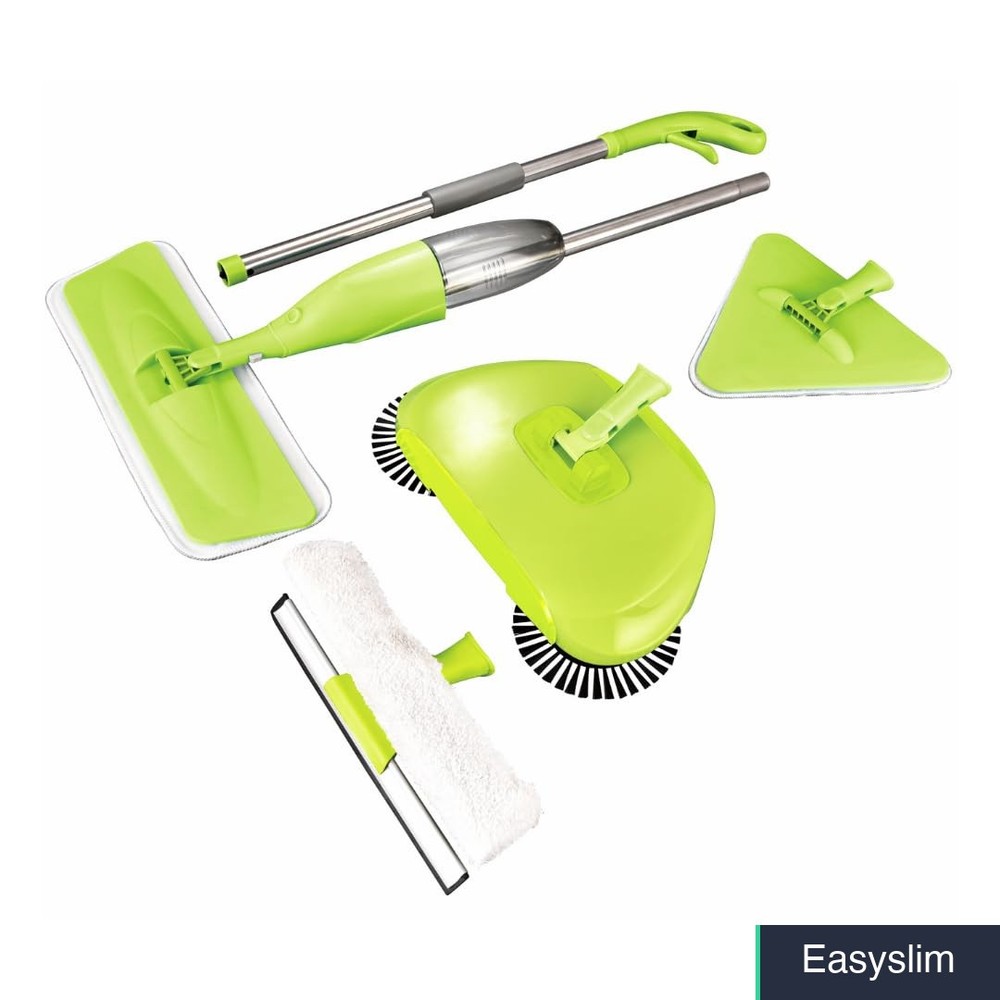5-in-1 Cleaning Tool Kit – Spray Mop, Sweeper, Duster, Squeegee, Green