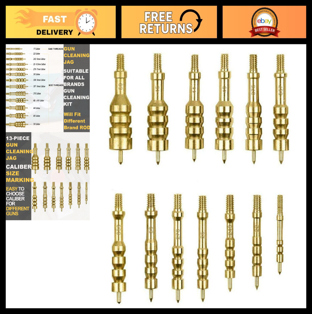 Solid Brass Gun Cleaning Jag Set for Rifles – Slotted Tip & Storage Case, Mainte