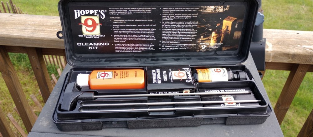 Hoppe’s No. 9 Gun Cleaning Kit W/Rod, tips, patches, solvents + lubricating oil