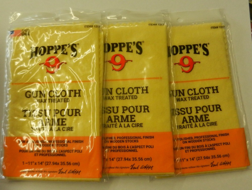 Hoppes No 9 Wax Treated Gun Cloth; For Wood Stocks; 11″ x 14″; 3 Pack; 1217