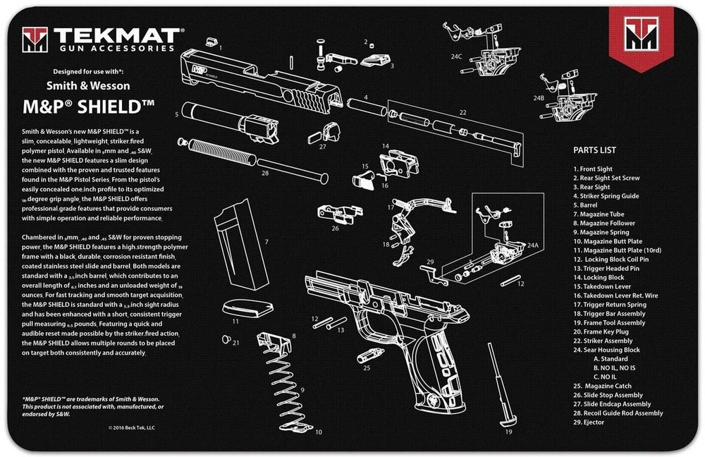 TekMat 17in Printed Gun Cleaning Mat Smith & Wesson Shield: TEK-17-SW-MP-SHIELD