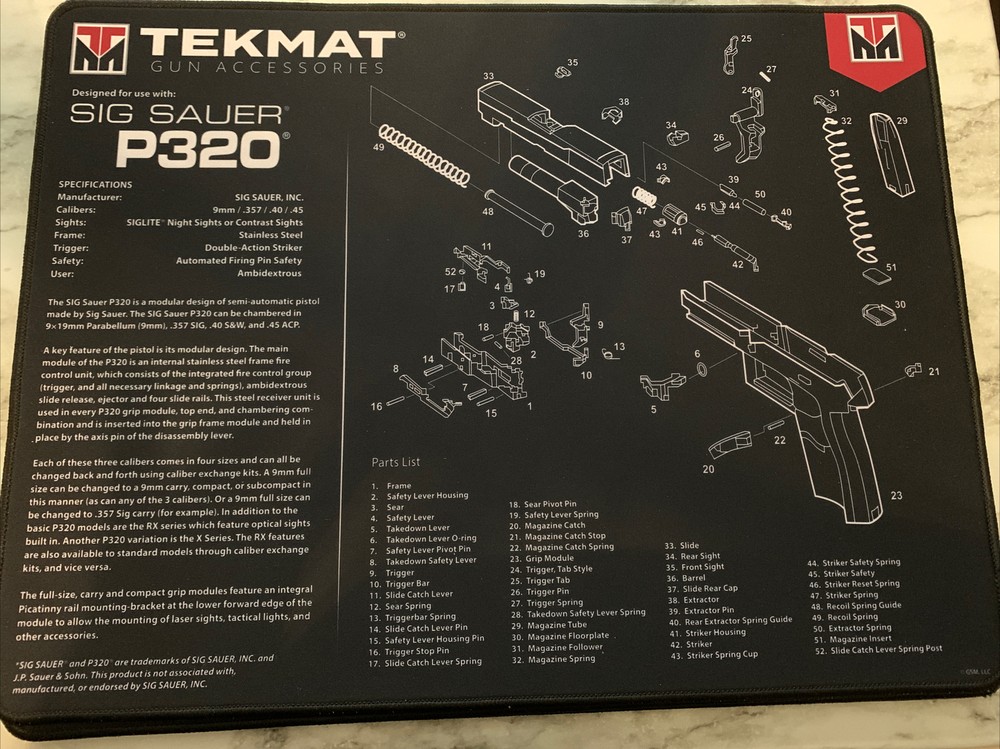 TekMat Ultra Cleaning Mat for use with Sig Sauer P320 Black 15”x20”