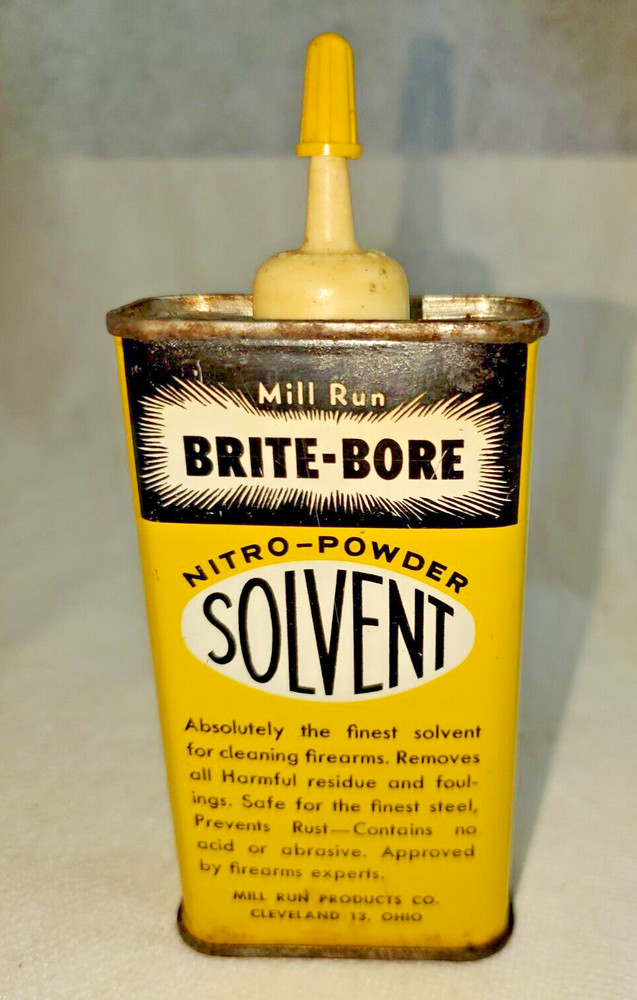 Vintage MILL RUN BRITE-BORE NITRO POWDER SOLVENT Oiler Gun Cleaning
