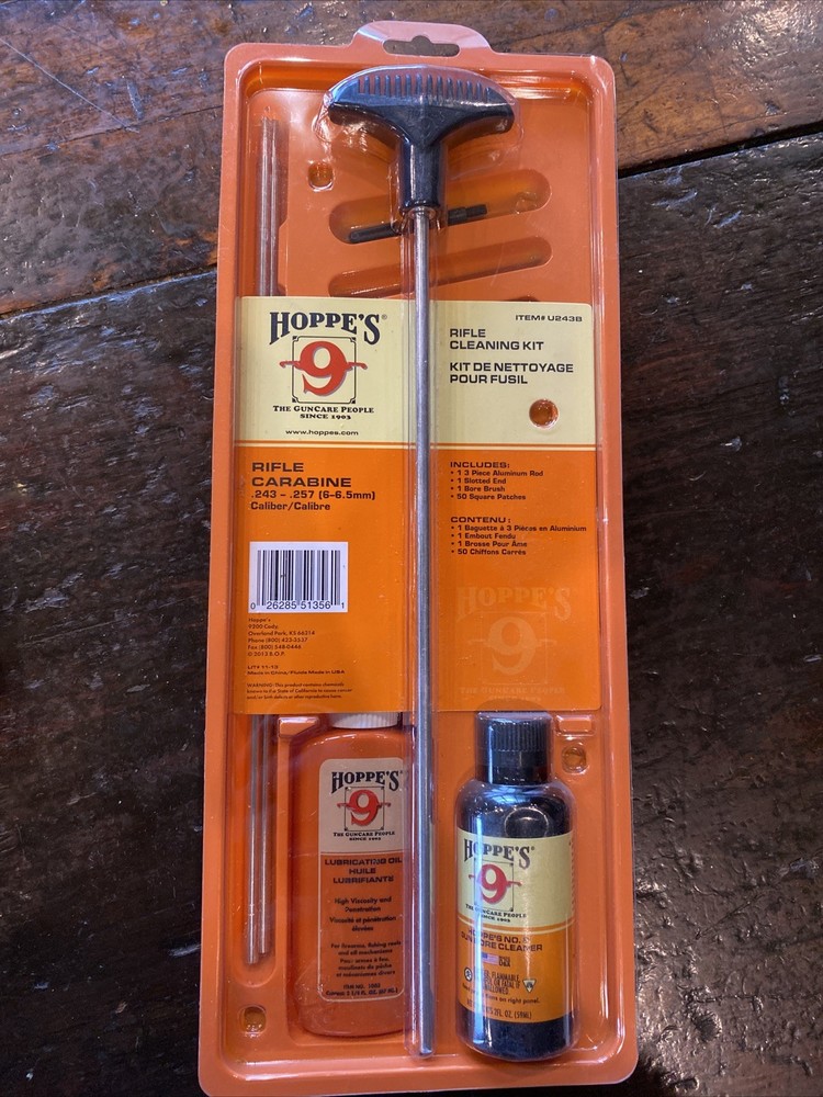 NEW! Hoppes Cleaning Kit, Rifle .243 – .257 Caliber, 6 – 6.5mm, U243B