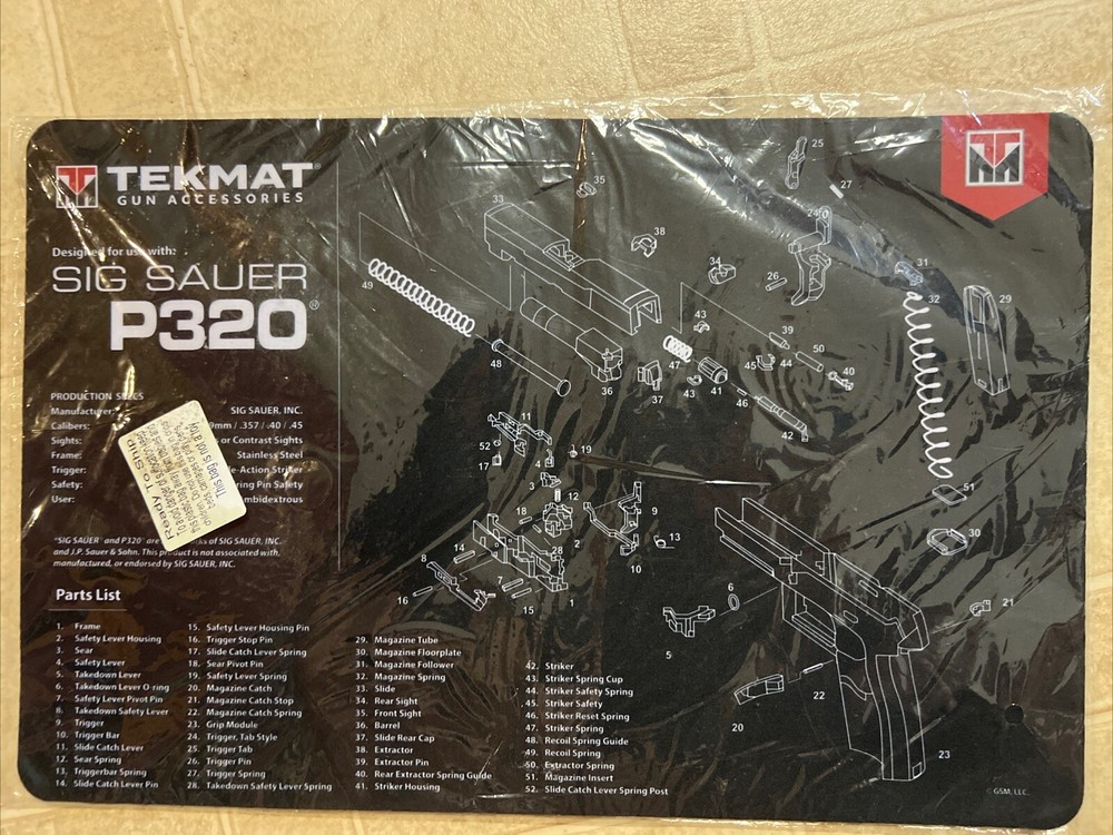 Tekmat Armorers Bench Mat 11”x17” Sigarms P320 Black: 17-SIGP320
